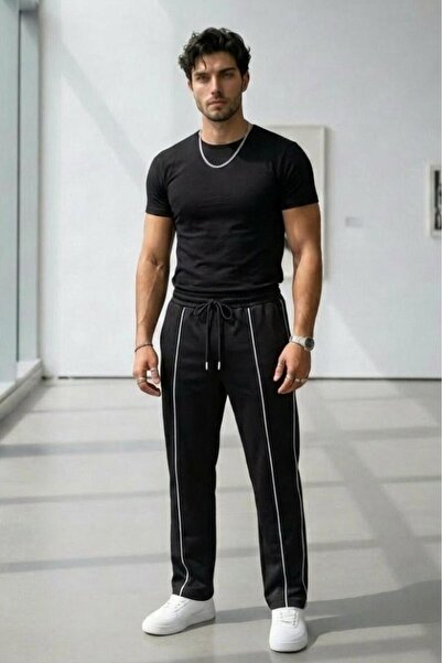CAST COLLECTİON Men's Lisbon Ribbed Wide Leg Sweatpants