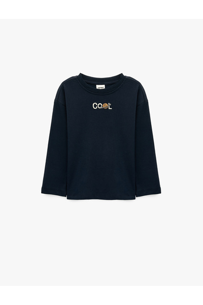 Koton Tricou din bumbac cu mânecă lungă și decolteu cu broderie