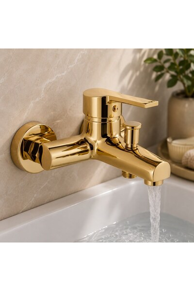 Viosa Altın Gold Banyo Bataryası Aç Kapa Duş Musluğu 5 Yıl Garantili