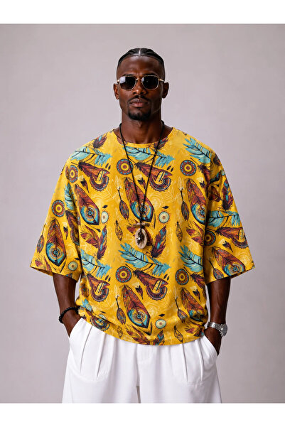 FıttingRoom Oversize Cotton Linen Patterned Tshirt