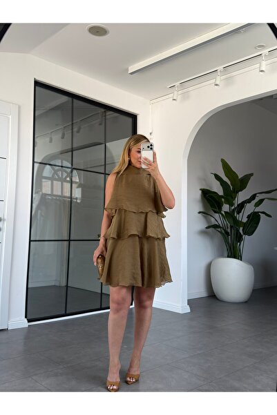 manana fashion Καλοκαιρινό μίνι φόρεμα από σιφόν με βολάν και στρώσεις