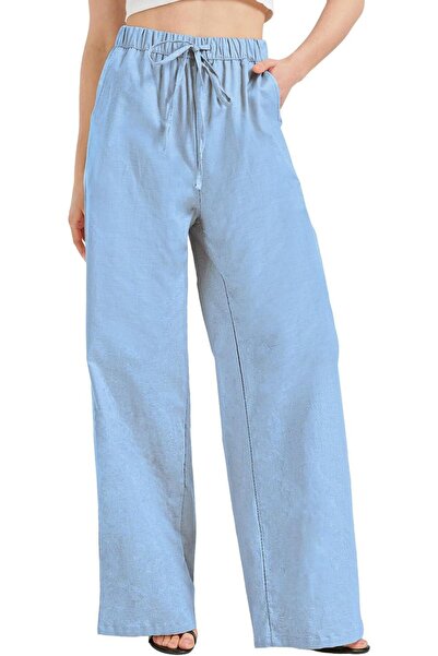 OEM Pantaloni Damesi De Vară Lungi, Cu Picior Larg, Din Bumbac In, Albaştri, XL