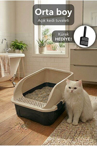 Kurtbay Şekil Comfort Açık Kedi Tuvaleti, 52x37x23 cm, Yüksek Kenarlı Kedi Tu...