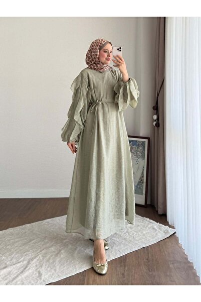 Miraydın Butik Kadın Kolu Fırfırlı Modal Elbise M2648 - Yeşil