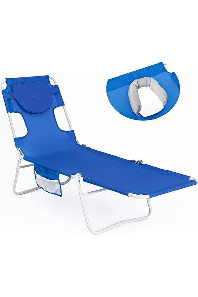 OEM Scaun de plajă pliabil pentru grădină, reglabil, cu tetiere, albastru 187 cm