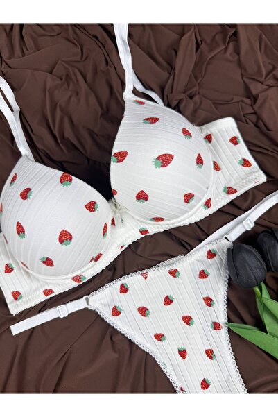 ROZENİN LINGERIE Kadın Kaşkorse Çiçek Desenli Destekli Sütyen String Külot Ta...