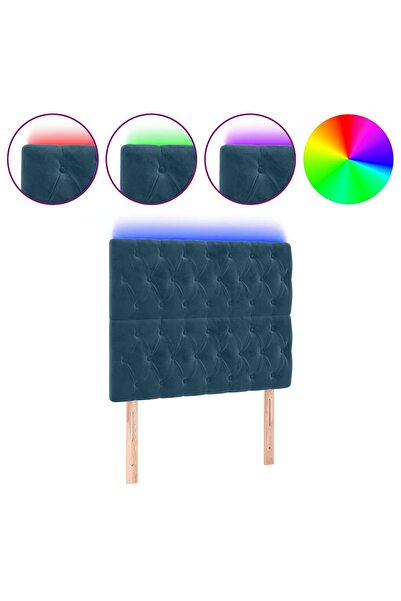 vidaxl Tăblie de pat cu LED, albastru închis, 100x7x118/128cm, catifea
