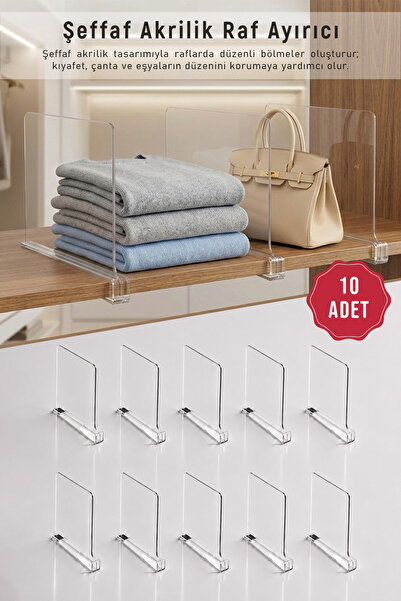 Mienda Home 10 Adet Çok Amaçlı Şeffaf Akrilik Dolap Raf Ayırıcı | Çanta Raf D...