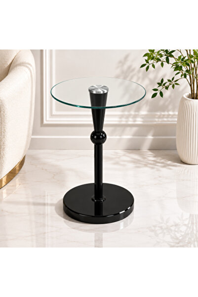 lmstabda Modern side table with glass top and glossy black frame