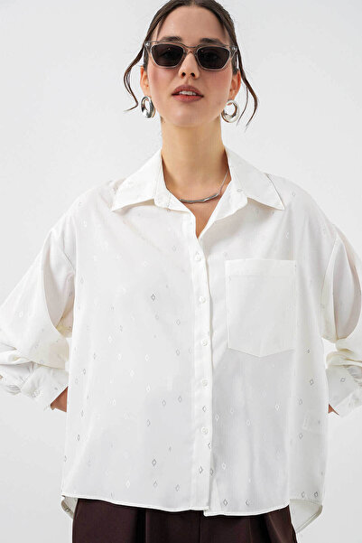 Bigdart Patterned Oversize White Women's Shirt 20361