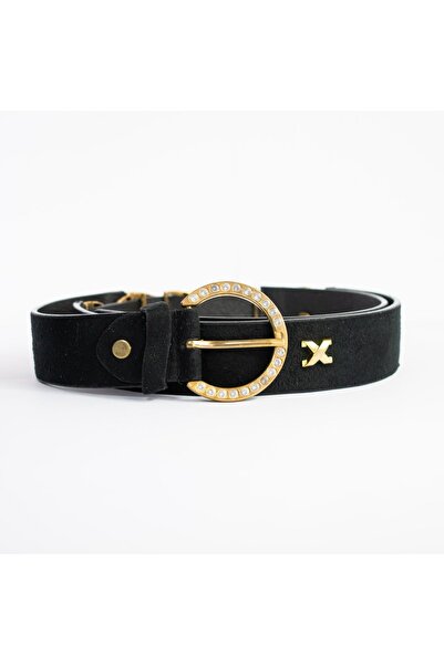 OEM PIO Curea pentru pantaloni damă elegantă, cataramă aurie, negru 115x3 cm