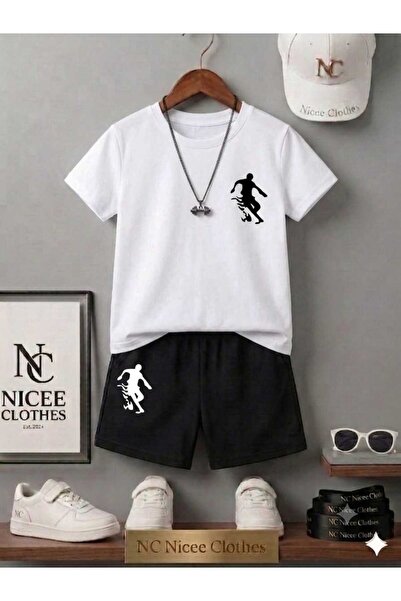 NC Nicee Clothes YAZLIK ÇOÇUK TİŞÖRT ŞORT UNİSEX ( SİYAH ATEŞLİ TOP