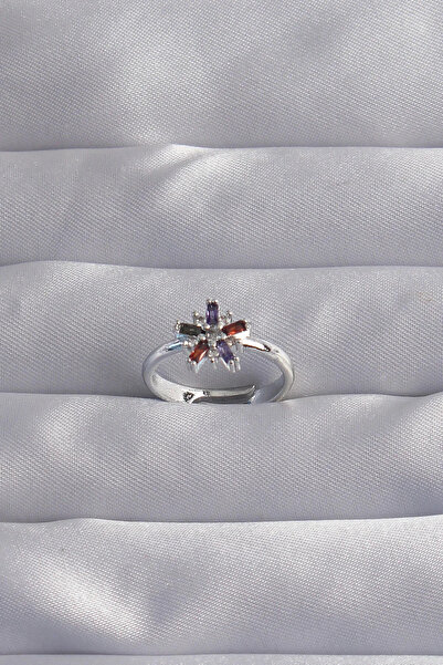 ALKASAZ Brass Silver Color Colored Zircon Stone Adjustable Ring