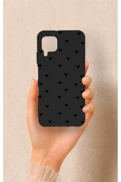 Vip Case Huawei P40 Lite Uyumlu Siyah Mini Kalp Desenli Silikon Kılıf