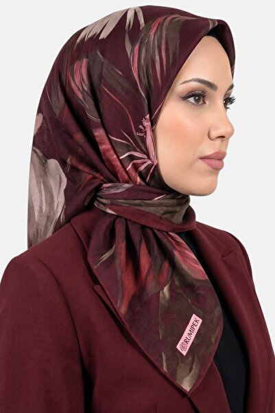 hadiora Women's Burgundy Leaf Pattern Organic Cotton Soft Scarf