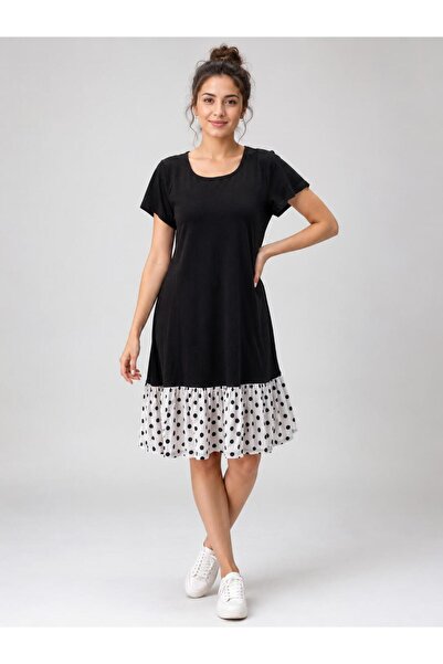 SENTEX Short Sleeve Skirt Patterned Ruffle Dress