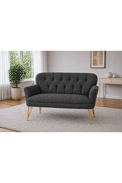 Vivense PUFY KOLLU İKİLİ KOLTUK, ANTRASİT, METAL GOLD AYAK