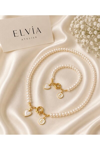 Elvia Atelier Gemici Düğümü Kilitli Harfli Gerçek İnci Set