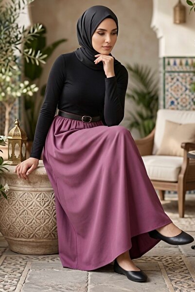 TOFİSA Kemerli Elbise - 28407-SIYAH-BORDO