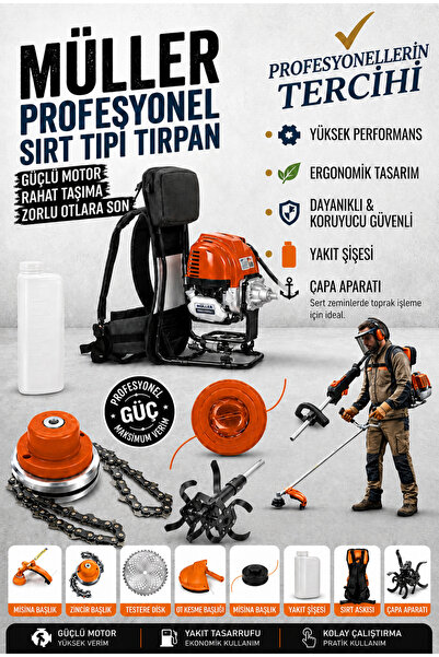 Pro Müller Alman Çelik Piston Quadron Benzinli Sırt Tipi Çim Çalı Ot Biçme Tı...