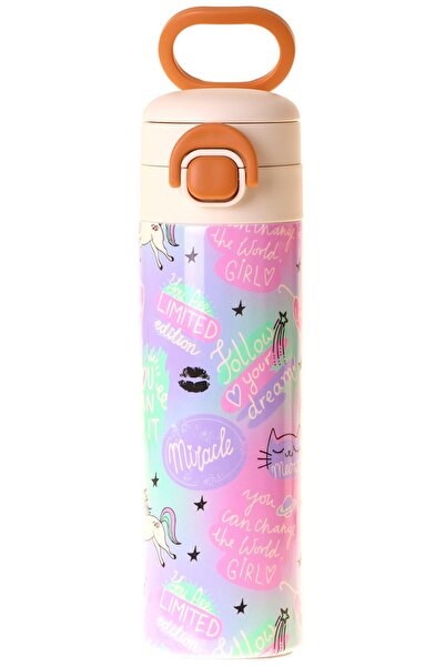 KAUKKO Kids 520 ml Dream Baskılı Çok Renkli Kız Çocuk Çelik Termos Matara (Çi...