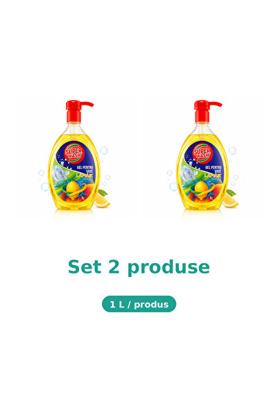Super wash Bax 2 Pachete Detergent pentru vase Super Wash, Lamaie, 1 L, conce...