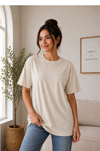 LU DUE Solid Color Unisex Comfortable and Loose Fit Crew Neck Oversize Combed...