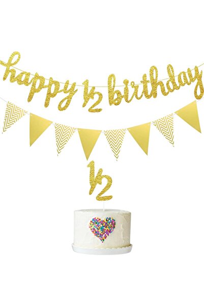 Arabest 3-Piece Half Birthday Decorations Set,6 Months,Gold,Happy 1/2 Birthda...