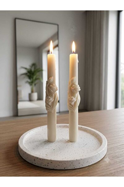 SCA CANDLE Dekoratif mum şamdanlık Mum gül çiçek model kırık beyaz Renk 2 kili