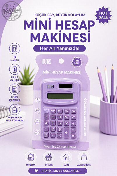 VoltLiva Lila Mini Hesap Makinesi