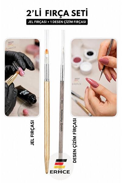 ERHCE 2'li Fırça Nail Art Liner Süsleme Desen Çizim Fırçası ve Jel Fırçası