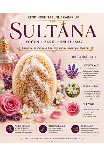 Lavandula SULTANA - Kendinden sabunlu doğal kabak lif - Premium koku - Premiu...