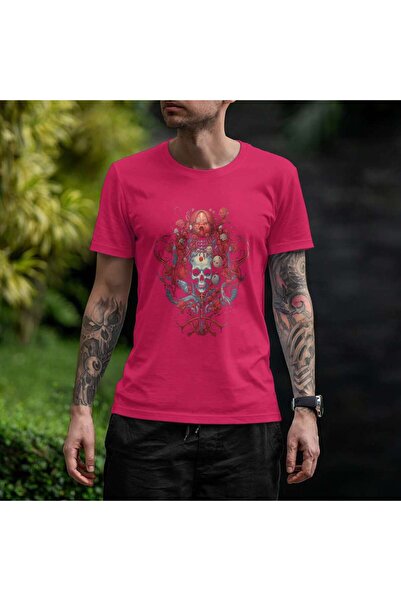 iLovePrints Skull with Roses and Abstract Elements Tshirt