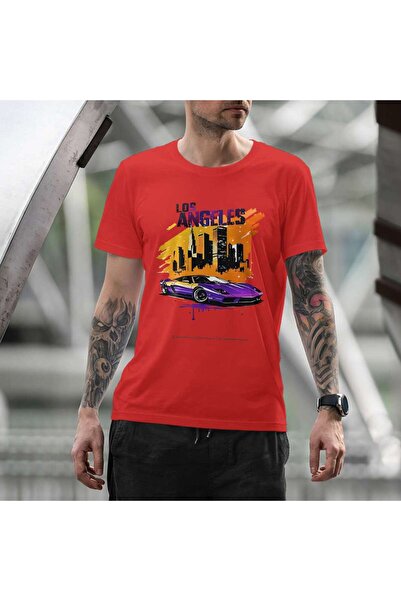 iLovePrints Los Angeles Skyline and Sports Car Illustration Tshirt