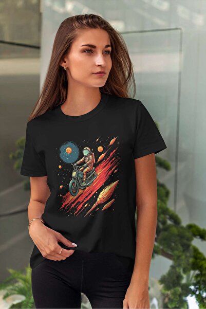 iLovePrints Astronaut on Motorcycle in Space Tshirt
