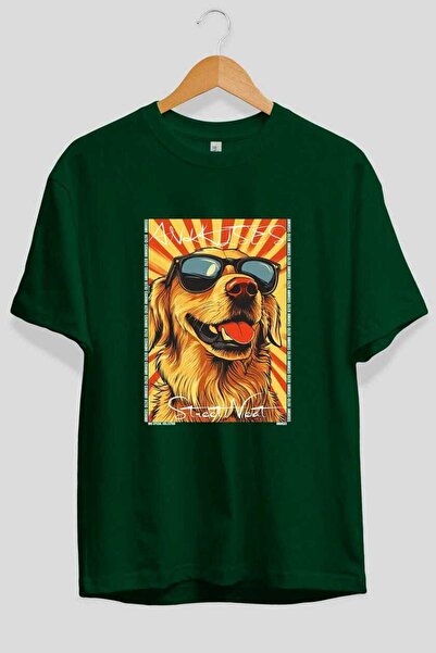 Ankhises تي شيرت Dog For Love 31 أخضر اللون كبير الحجم مطبوع عليه صورة كلب، م...