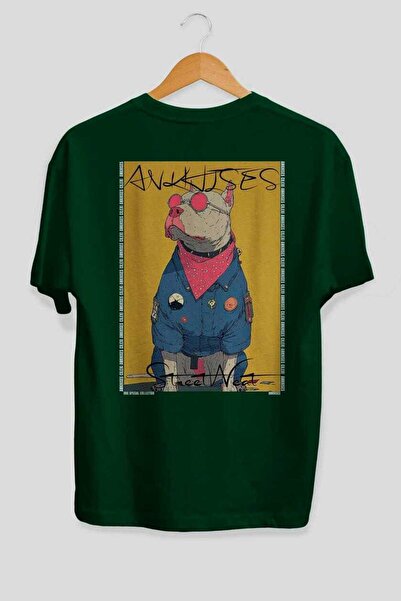 Ankhises For Dog Lovers 64 Back Dog Print Green Oversize T-Shirt 100% Cotton ...