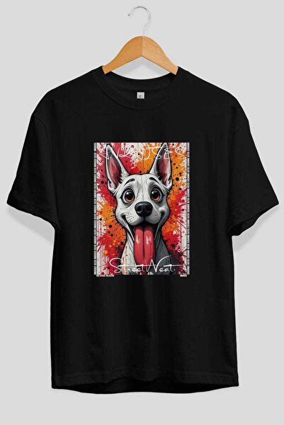 Ankhises T-shirt Dog For Love 45 με στάμπα σκύλου, μαύρο, oversized, 100% βαμ...