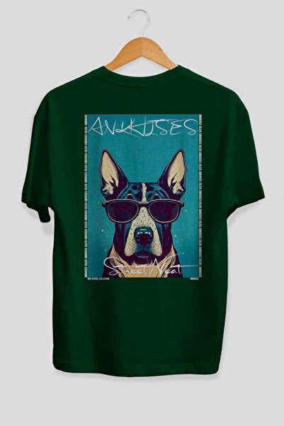 Ankhises For Dog Lovers 47 Green Oversize T-Shirt with Back Dog Print 100% Co...