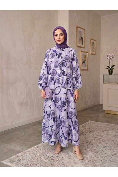 ECEYLÜL MODA Γυναικείο φόρεμα με μοντάλ βαμβακερό σάλι και μοτίβο, χαλαρή γρα...