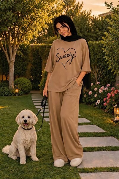 1way Comfortable and Stylish Home Pajamas, Striped T-Shirt and Wide-Leg Pants...
