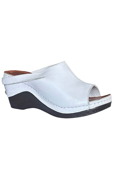 CEX 26Y Trv14 White Women's Heeled Leather Slippers