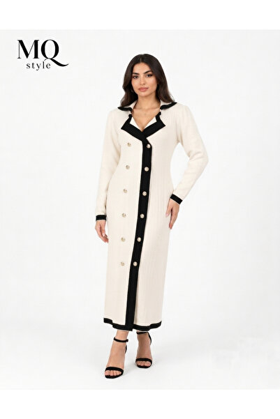 MQ Elegant Long Dress with Golden Embossed Buttons from Turkish Collection