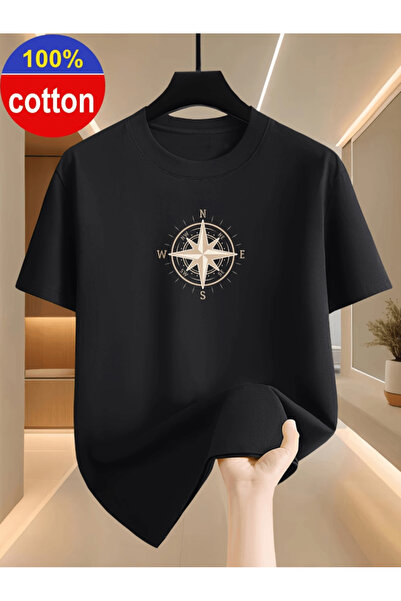 one button Tricou oversize premium cu imprimeu Busola Galbenă pentru bărbați