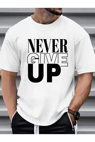 JENOLAN Tricou cu imprimeu pentru bărbați Never Give Up „Never Give Up” Nou s...