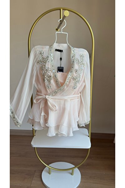 NG BUTİK COLLECTİON KADIN TAŞ DETAYLI PUDRA PEMBE BLUZ