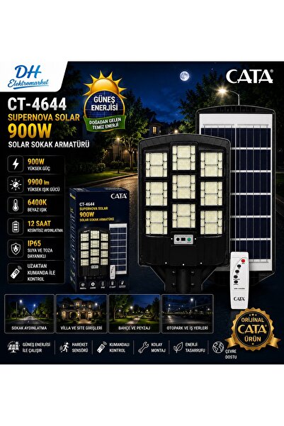 DHELEKTROMARKET CATA CT-4644 Supernova Solar Sokak Armatürü 900W Kumandalı Se...