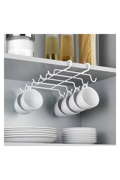 OEM Organizator pentru căni metalic albă 28x14cm, suport raft bucătărie