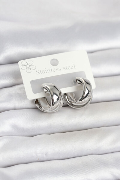Marsilyan 316L Steel Silver Color Asymmetric Hoop Model Women's Earrings Tj-B...