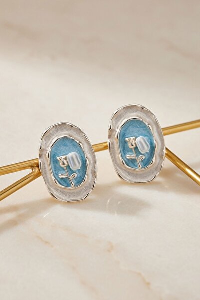 bacc Turquoise Rose Figured Enamel Vintage Medallion Earrings